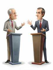 Intense Policy Debate: Two Politicians Captured Mid-Argument with Passionate Gestures Against White Background - Perfect for Policy Point Text