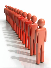 Fototapeta premium Gravity-Defying Voter Queue: Close-Up of Floating Stylized Human Figures in a Line Against White Backdrop for Voter Turnout and Civic Engagement Concept