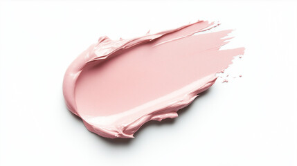 a single, elegant swatch of blush pink lip gloss on a white background, featuring an ultra-smooth, fluid texture with a soft, plump appearance