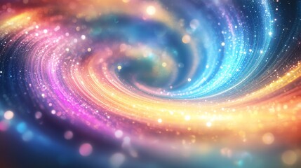 Cosmic spiral galaxy with swirling nebula in purple, blue, and gold hues ideal for sci-fi or fantasy-themed posters