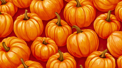 Seamless pattern featuring pumpkins of various sizes and shapes.