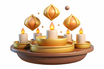 Vector Illustration of Loy Krathong Festival with Floating Lanterns, Capturing the Magical Atmosphere Against a White Background for Photo Stock