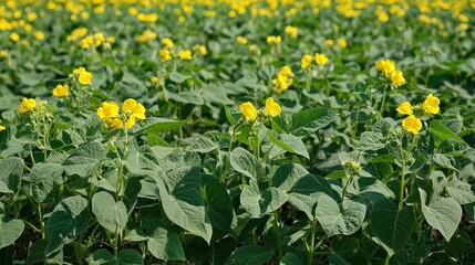 Obraz premium Vibrant Yellow Flowers in Lush Green Field