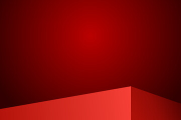 The corner of the red table with light shining down, Blank red product studio background, stage, podium for presentation vector illustration design for display cosmetic or beauty product