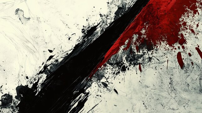An abstract composition featuring bold black strokes and vivid red splashes, creating a dynamic and emotionally intense visual experience.