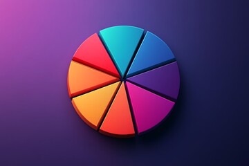 Obraz premium A colorful 3D pie chart divided into vibrant sections, symbolizing data analysis, business intelligence, and statistical representation in a visually appealing format.