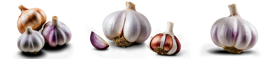 white garlic isolated on transparent background