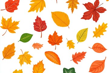 Obraz premium The modern background is decorated with autumn leaves in red, orange, brown, and yellow