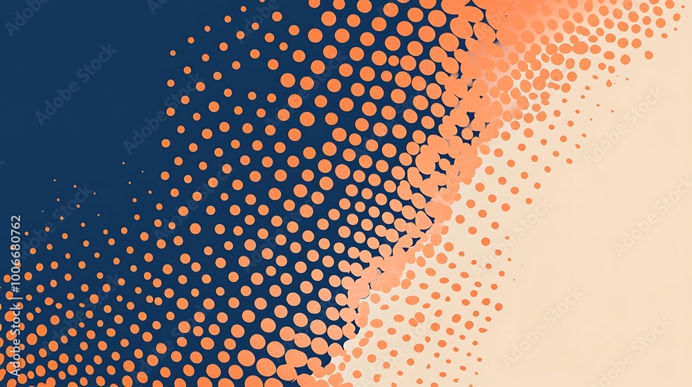 Poster Abstract background with a curved gradient of orange dots on a blue and beige background.