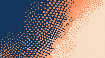 Abstract background with a curved gradient of orange dots on a blue and beige background.