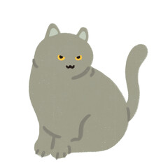 trendy cool simple cartoonish fluffy cat kitten kitty character cute animal icon hand drawn illustration style picture book children's book no background British Shorthair grey transparent PNG