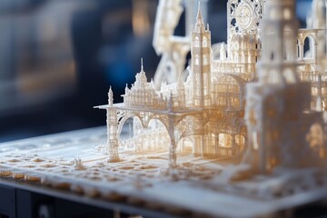 Intricate architectural model with detailed 3d-printed gothic structures