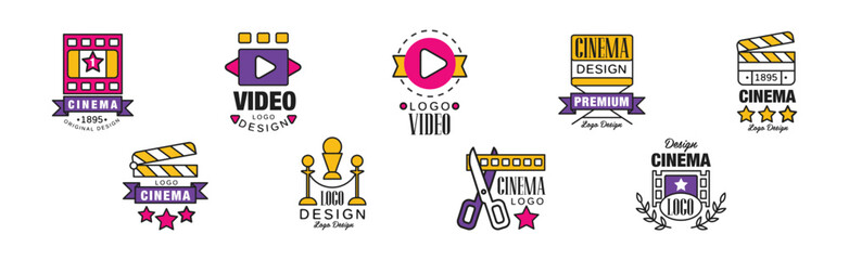 Cinema and Movie Logo and Label Design Vector Set