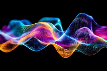 Obraz premium Abstract waves of neon light in multiple colors against a black background, symbolizing creativity, energy, and the futuristic flow of ideas in a digital and modern world.