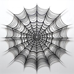 Intricate spider web silhouette featuring symmetrical design and detailed threads illuminated by soft sunlight. Generative AI