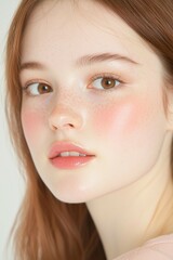 Fototapeta premium Natural Beauty Portrait of a Woman with Freckles and Soft Expression