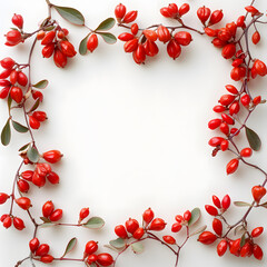 Obraz premium Goji berries framed by delicate liana branches, showcasing their vibrant red color and unique shapes against a neutral background