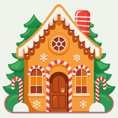 Christmas gingerbread house with frosting, New Year and candy canes 