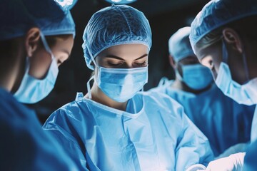 Surgeons in operating room performing complex surgery with focused precision
