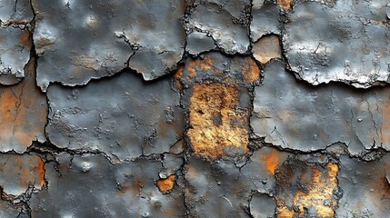 Close up texture of peeling paint on rusted metal surface