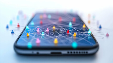 3D Close-Up of Smartphone Screen Projecting Holographic Community Networks Concept, Showcasing Interconnected People in Business Growth on Isolated White Background