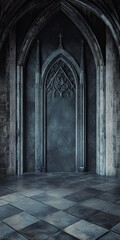 Fototapeta premium Gothic Glamour Haunted Castle Halloween Backdrop - Dark Victorian Valentine Wedding Vertical Background with Blank Space for Text
