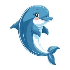 Vector illustration of a dolphin in cartoon style. Cute smiling dolphin on a white background.