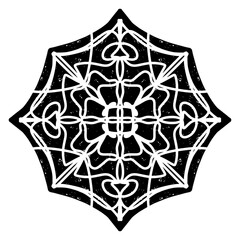 Mandala stained glass Textured black symmetrical element in linocut style. vector element