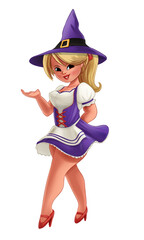blonde pin up halloween witch posing