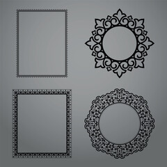 Set of decorative frames Elegant vector element for design in Eastern style, place for text. Floral black and gray borders. Lace illustration for invitations and greeting cards