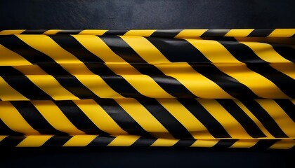 Minimalist design featuring horizontal black and yellow caution tape in an industrial setting. Generative AI