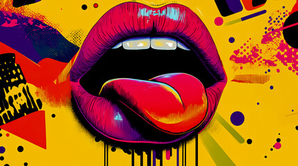 Poster of a mouth with its tongue sticking out,