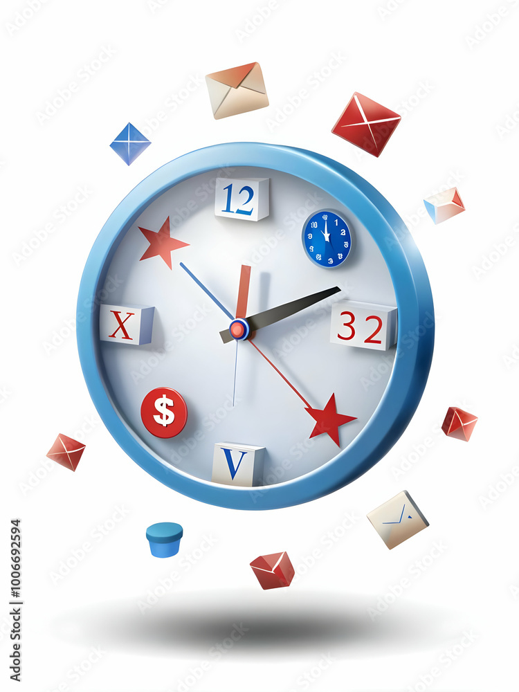 Canvas Prints Gravity Defying Election Countdown Clock: Floating Icons on Clock Face Emphasize Urgency of Electoral Participation � Close-Up Photo Concept