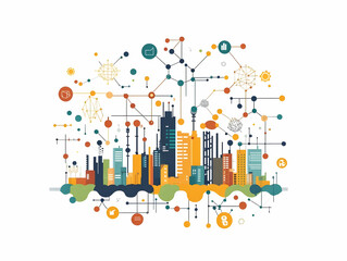 Flat Molecular Restructuring for Circular Economy: Macro View of Molecules Transforming into New Structures, Symbolizing Sustainable Business Practices in Vector Art
