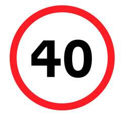 Speed limit sign 40 on a blank background. Ideal for traffic regulation, road safety, or urban planning.