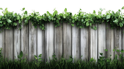 Wooden Fence with Vines and Grass