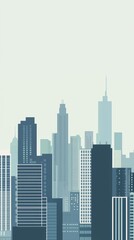 Fototapeta premium Stylized city skyline with tall buildings and modern architecture outlined against a soft, muted background.