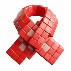 3D Red Ribbon Mosaic Pattern: Iconic AIDS Awareness Symbol in Minimalist Design - Seamless Tiles on White Background