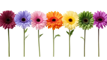 Colorful Gerbera Daisies Blooming in a Row with Glitched Background