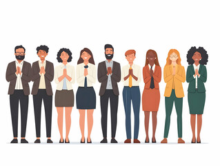 Obraz premium Flat Vector Illustration: Businesspeople Spontaneously Applauding in a Presentation - Celebrating Community Support and Shared Success