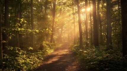 Obraz premium Sunbeams in the Forest Path