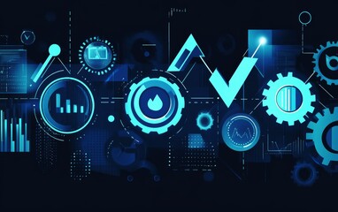 Abstract digital image featuring industrial gears and data charts, symbolizing tech innovation and efficiency.
