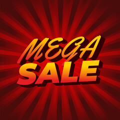 Mega sale. Text effect in 3D look with modern colors. Square shape