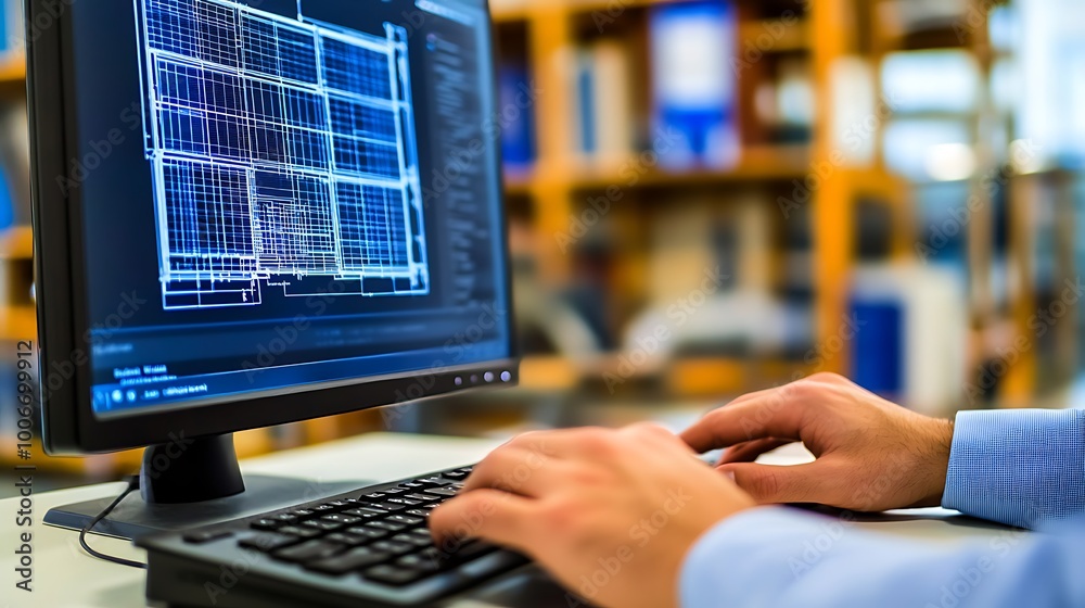 Poster Engineer Typing While Developing 3D Solar Panel Model