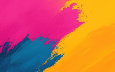 Obraz premium Vibrant abstract painting with striking pink, yellow, and blue colors blending harmoniously, perfect for modern art lovers and designers.