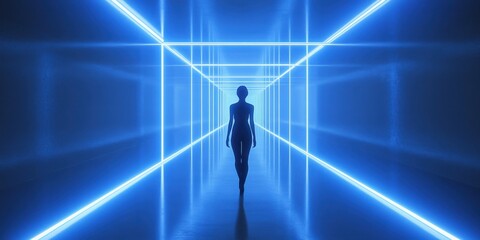 Fototapeta premium a person walking through a tunnel of light