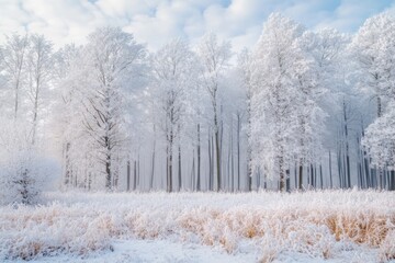 Obraz premium Beautiful winter forest landscape with snow covered trees