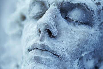 Obraz premium Man lying down with face covered in ice experiencing extreme cold