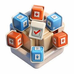 Obraz premium Ballot Box Mosaic Frame with Policy Icons: Close-Up of Electoral System Design on White Background with Copy Space for Information