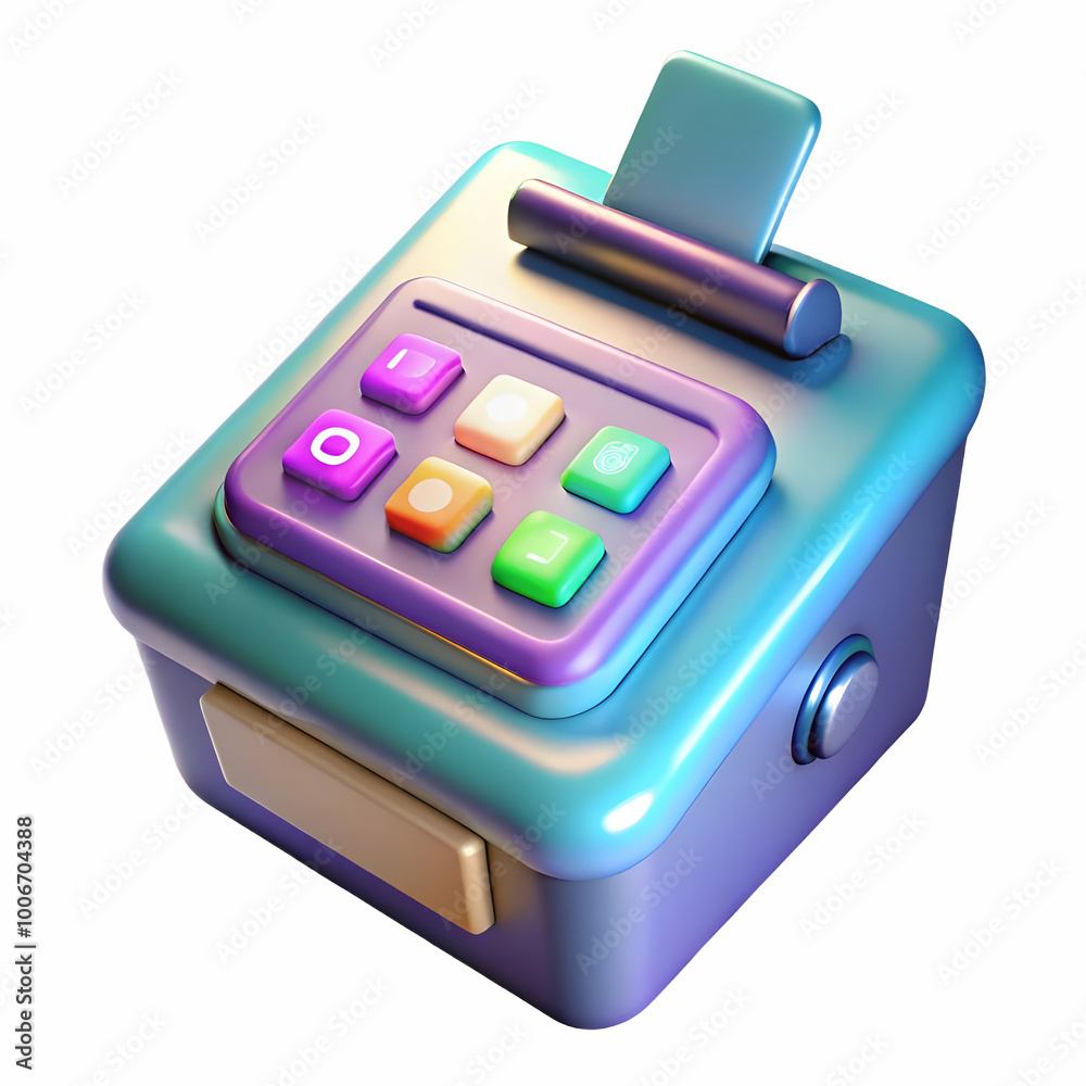 Sticker Holographic Voting Machine Interface Concept: Futuristic Glowing Buttons and Screens, Close-Up View on White Background for Voting Instructions - Photo Stock